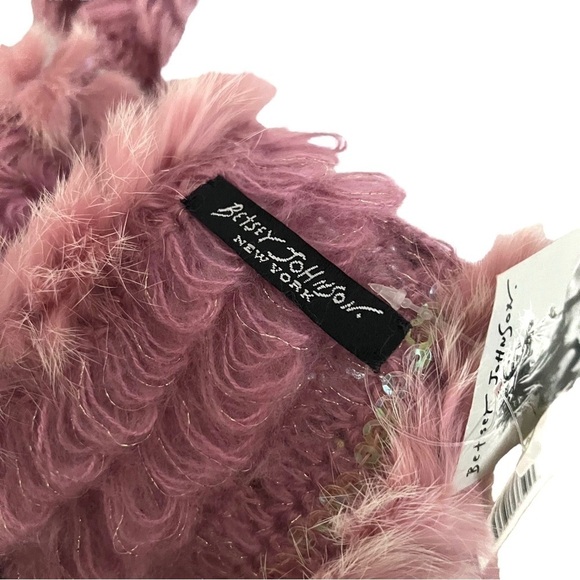 Betsey Johnson Pink Feather Sequin Fringe Knit Scarf NWT - Picture 10 of 11